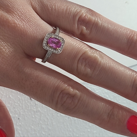 NWT Effy 14K white and rose gold diamond and pink sapphire ring s.7 - Picture 14 of 16